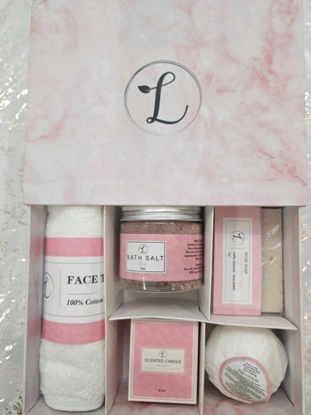 Leafy Bath Spa Gift Set Bath Bomb Candle Soap Salts Rose Sealed NEW